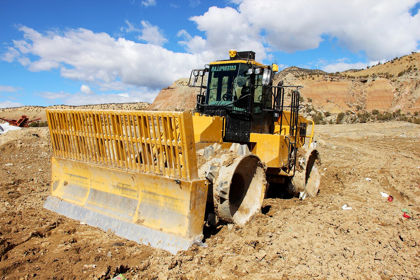 A bulldozer is seen at the Garfield County Landfill near Rifle, Colorado.